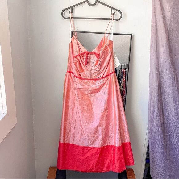 Watters & Watters Dupioni Silk Spaghetti Strap Dress Pink 10 - Picture 6 of 10